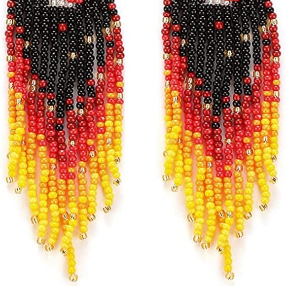 Eclipse Crescent Moon Black Orange Long 5" Bead Earrings Handmade Oversized New - Picture 7 of 7